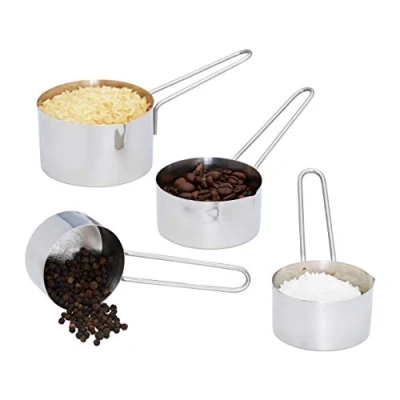 Abbildung von Relaxdays Standard, silber Messbecher Set 4 tlg, Edelstahl, Messlöffel Cup mit Griff, spülmaschinenfest, US Größen, ml Angaben
