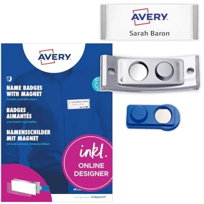 Abbildung von Badgepoint polar20 Namensschilder (68x22mm, 5 Schilder mit Magnet, verdrehsicher, Druckbogen für Namenskarten und Vorlagen zum Bedrucken, magnetische Kleidung) edelstahl matt