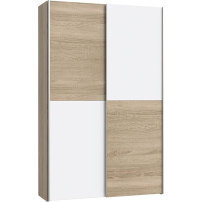 Abbildung von Forte OZZULA Kleiderschrank 120, 2 türiger Schwebetürenschrank, Einlegeböden und Kleiderstange, Holzwerkstoff, Sonoma Eiche Dekor/Weiß, 120,1 cm breit, 190,5 hoch, 41,6 tief