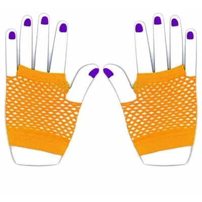 Abbildung von The Glowhouse 80er Jahre Neon Fischnetz Handschuhe Kurz und Lang Lebendige Farben, Kurzes Orange, Einheitsgröße