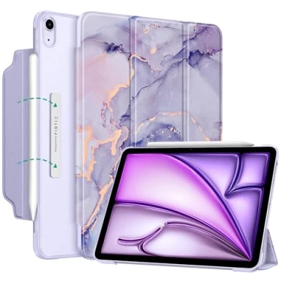 Abbildung von Fintie Hülle für iPad Air 11 Zoll M2 (2024), 5. Generation (2022)/ 4. Gen 10,9 Case [Magnetverschluss] Leichte Standhülle mit Durchscheinend Mattierter Rückseite, LilaMarmor