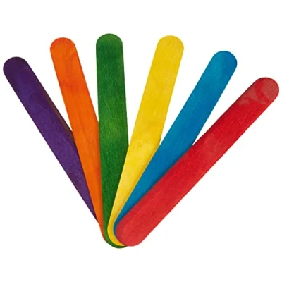 Abbildung von Glorex 6 2200 683 Bastelhölzer aus bunt lackiertem Birkenholz, in Form von Eisstäbchen, ca. 15 cm lang mit abgerundeten Enden, 100 Stück, vielseitig einsetzbar beim Basteln