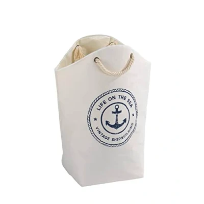 Abbildung von WENKO Wäschesammler Mod. Sylt faltbar aus hochwertigem Polyester mit geflochtenen Tragegriffen 58 Liter Fassungsvermögen Maße 53 x 60 25 cm Farbe Beige