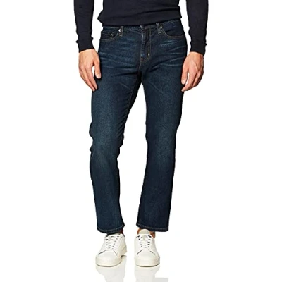 Abbildung von Amazon Essentials Herren Stretchjeans, Gerade Geschnitten, Dunkle Waschung, 33W / 32L