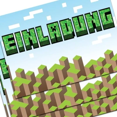 Abbildung von the lazy panda card company 20 Einladungskarten Kindergeburtstag Party: Pixelmotiv Gaming Geburtstagseinladungen Kinder Mädchen Junge