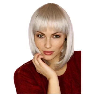 Abbildung von Prettyland Damen Frauen Silber Grau Bob Mittellange 35cm Kurze Natürlich Matte Anime Glatte silver Grey Perücke Short Wig C566