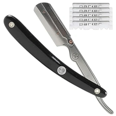 Abbildung von Parker Safety Razor SRB Gerade Kante Barbier Rasierer und 5 Klingen Schwarz