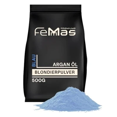 Abbildung von FemMas Blondierpulver blau 500 g I Blondierungspulver mit pflegendem Arganöl gleichmäßige Blondierung ultra stark &amp; staubfrei Hair Bleach für Aufhellungen bis zu 7 Nuancen