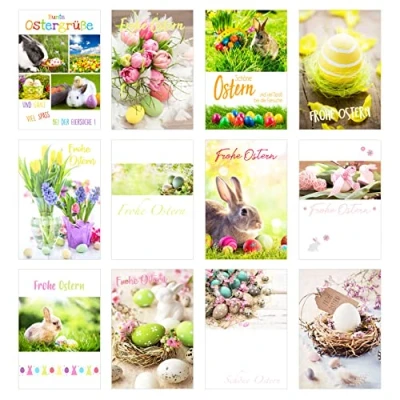 Abbildung von Edition Seidel Set 12 Premium Osterkarten mit Umschlag (Doppelkarten/Klappkarten Briefumschlag) Karte Postkarte Ostern (SW02)