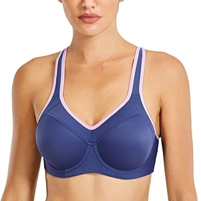 Abbildung von SYROKAN Damen Sport BH Starker Halt Bügel Push Up Ringerrücken Gepolstert Fitness Mitternachtsblau 80C