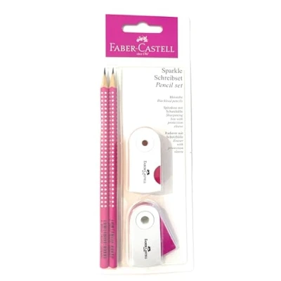 Abbildung von Faber Castell 218487 Bleistifte Set Sparkle, mit Spitzer, Radiergummi und 2 Bleistifte, Schreibset in Pink