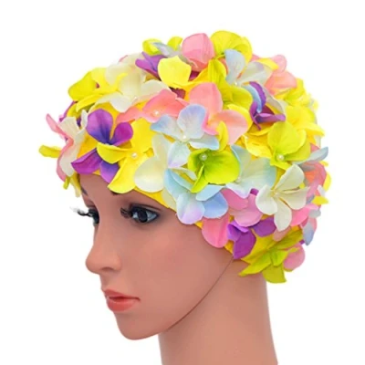 Abbildung von medifier Vintage Blumenmuster Retro Badekappe Badehaube für Damen, merhfarbig