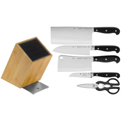 Abbildung von WMF Spitzenklasse Plus Asia Messerblock mit Messerset 6teilig, Made in Germany, 4 Messer geschmiedet, Schere, FlexTec Messerblock, Performance Cut