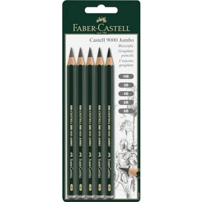Abbildung von FABER CASTELL 119397 5 Bleistifte Jumbo 9000, Inhalt: HB, 2B, 4B, 6B, 8B