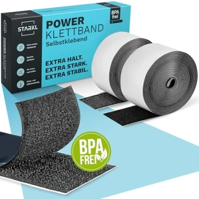 Abbildung von STARKL® Premium Klettband selbstklebend Extra Stark u. Breit (Schwarz) I 5m x 50mm Klettverschluss Doppelseitiges für innen und außen
