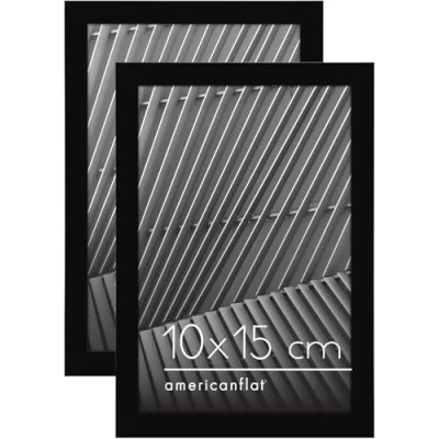 Abbildung von Americanflat 10x15 Bilderrahmen in Schwarz Dünner Rahmen mit Bruchsicheres Glas, integrierter Ständer, Aufhängung für Wand und Tischplatte 2 Stück