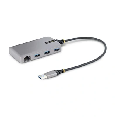 Abbildung von StarTech.com 3 Port USB Hub mit Ethernet 3X A 5Gbit/s 3.0 Gigabit Adapter auf Verteiler/Adapter 30cm langes Kabel Laptop Mini LAN (5G3AGBB HUB)
