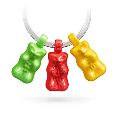 Abbildung von TROIKA Metall Schlüsselanhänger Gummibären Trio in den Farben Grün, Rot, Gelb von Haribo, HB K03/CO handlich