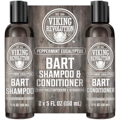 Abbildung von Viking Revolution Bartshampoo &amp; Conditioner Set Erweicht, Glättet Stärkt den Bartwuchs Für Männer Pfefferminz Eukalyptusduft Geschenke 2 x 150 ml