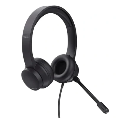 Abbildung von Trust Ayda PC Headset mit Mikrofon On Ear 3.5mm, Leichtes Design, Verstellbarer Kopfbügel, Kopfhörer Kabel 1,80 m, Headphones für Office, Chat, Skype, Teams, Videokonferenz, Zoom Schwarz