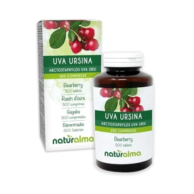 Abbildung von Bärentraube (Arctostaphylos uva ursi) Blätter Naturalma 150 g 300 Tabletten Nahrungsergänzungsmittel Natürlich und Vegan
