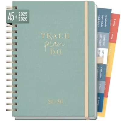 Abbildung von Häfft® Lehrer Planer 2025/2026 A5+ Deluxe &quot;Green Canvas&quot; Hardcover Lehrerkalender, Schuljahresplaner mit Spiralbindung, Schulplaner Leinen Bezug nachhaltig &amp; klimafreundlich