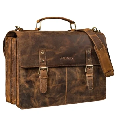 Abbildung von STILORD &#039;Bernd&#039; Aktentasche Herren Leder 15,6 Zoll Laptoptasche Umhängetasche Vintage Dokumententasche Arbeitstasche Groß für Business Uni, Farbe:sepia braun