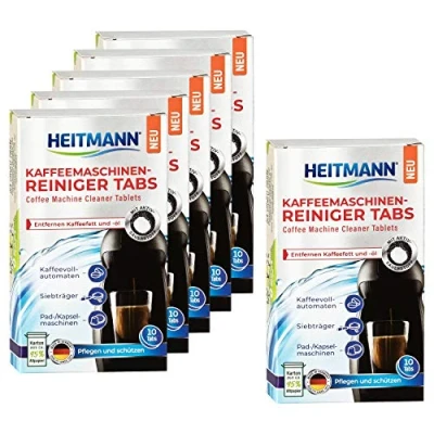 Abbildung von HEITMANN Kaffeemaschinen Reiniger Tabs 10 Stück für Kaffeevollautomaten, Siebträger sowie Pad und Kapselmaschinen, 6er Pack
