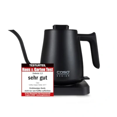 Abbildung von CASO Coffee Classic Kettle elektrischer Wasserkocher, hochwertiges matt schwarzes Design mit geschwungenem Wasserausguss, Edelstahl Innenraum, ideal für die Tee und Kaffeezubereitung