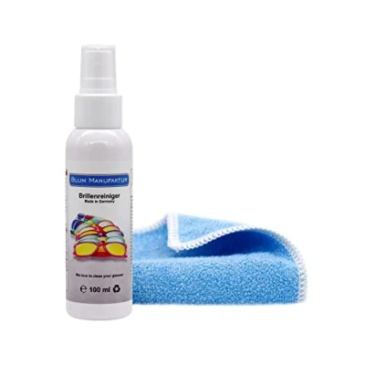 Abbildung von Blum Manufaktur 100ml Brillenreiniger + Mikrofasertuch 30 x cm Brillenspray Brillenreinigung Qualitativ hochwertiges Reinigungsspray für eine schnelle und gründliche Reinigung.