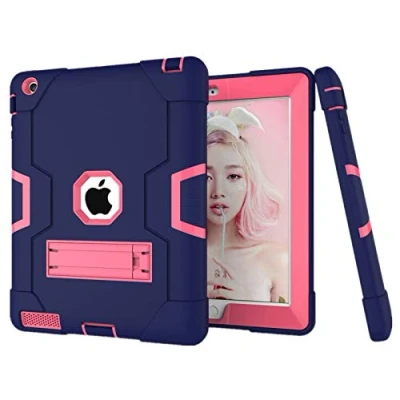 Abbildung von HyFone Hülle für iPad 2 3 4 Robust Stoßfest Schwerlast Dauerhaft Ganzkörperschutz Schutzhülle Case Cover A1395 A1396 A1397 A1416 A1430 A1403 A1458 A1459 A1460 [Marineblau/Rose Rot]