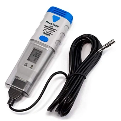 Abbildung von PeakTech 5185 USB Data Logger/Rekorder mit 32.000 Messwerten für Luftfeuchtigkeit &amp; Temperatur Messung, LCD Anzeige zur Messwert Darstellung, Datenlogger, PC Software, Externer Sensor 60g