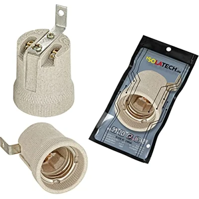 Abbildung von ISOLATECH 1Stk E27 grau Keramik Fassung mit Befestigungswinkel/Außenbügel (max.250V/4A) Leuchtmittel für Home Decke Installation Küche Kühlschrank Badezimmer Sockel Halterung einbauen
