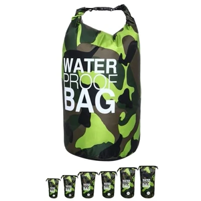 Abbildung von DonDon Dry Bag wasserdichte Tasche 2l, 5l, 10l, 15l, 20l, 30l Pack Sack Beutel mit Schultergurt Camouflage 15 Liter