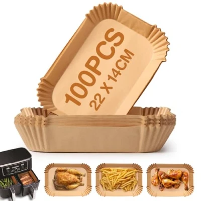 Abbildung von Backpapier für Heißluftfritteuse,100 Stück 22x14 cm Rechteckig Airfryer Antihaft Pergamentpapier, Kompatibel mit Ninja AF300EU AF400EU, Princess und anderen Dual Zone Air Fryer