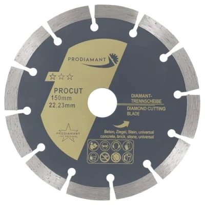 Abbildung von PRODIAMANT Diamanttrennscheibe 150mm universal Trennscheibe für Stein, Beton, Granit, Mauerwerk, Ziegel Zubehör Winkelschleifer