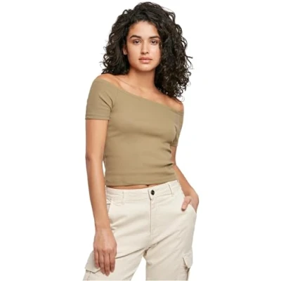 Abbildung von Urban Classics OFF Shoulder Tshirt basic, Damen, Größe: XS, Khaki