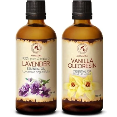 Abbildung von Ätherische Öle Set 2x100ml Ätherisches Lavendelöl und Vanille Oleoresin Öl Aromatherapie GeschenkSet für Diffuser Diffusers Seifenherstellung Kerzen Romantik