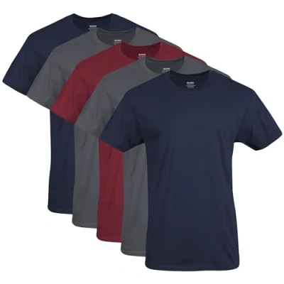 Abbildung von Gildan Herren Crew T Shirts, Multipack, Style G1100 Unterwäsche, Marineblau/Anthrazit/Kardinalrot (5er Pack), Mittel