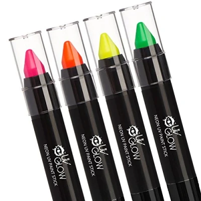 Abbildung von UV Glow Neon Farbstift, Gesichts und Körperfarbe Farben Echtes original Produkt: Leuchtet hell unter Licht (Set mit 4)
