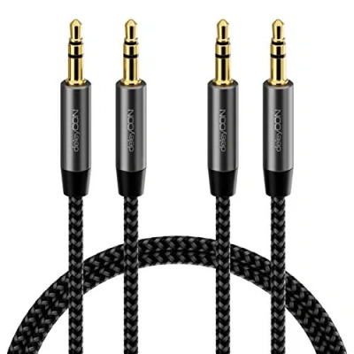 Abbildung von deleyCON 2x 1m Nylon 3,5mm Klinke Audio Stereo AUX Kabel Klinkenkabel Audiokabel Nylonkabel Metallstecker Handy Smartphone Tablet Kopfhörer HiFi Receiver Schwarz