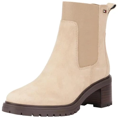 Abbildung von Tommy Hilfiger FLAG MID HEEL Chelsea Plateaustiefelette, Damen, Größe: 41, Beige Schuhe