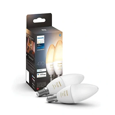 Abbildung von Philips Hue White Ambiance E14 LED Lampe Doppelpack, dimmbar, alle Weißschattierungen, steuerbar via App, kompatibel mit Amazon Alexa (Echo, Echo Dot)