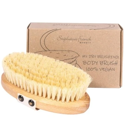 Abbildung von Stephanie Franck Beauty Dry Brushing Body Brush feste Trockenmassage Körperbürste Tampico Fibre &amp; Buchenholz FSC, 100% Vegan Plastikfrei Peeling und straffe Haut Made in Germany