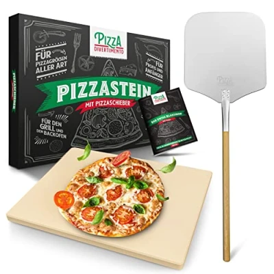 Abbildung von Pizza Divertimento DAS ORIGINAL Pizzastein Für Backofen &amp; Gasgrill Inkl. Pizzaschieber Vergleich.org ausgezeichnet Stein knusprigen Boden saftigen Belag e Rezeptbuch