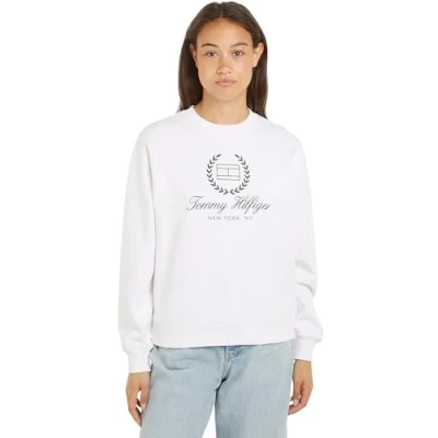 Abbildung von Tommy Hilfiger REG FLAG Script Sweatshirt, Damen, Größe: Medium, Th optic white