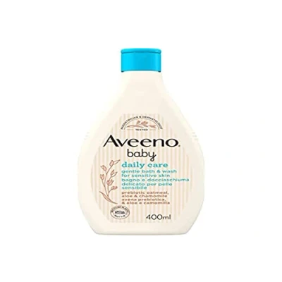 Abbildung von Aveeno Baby Daily Care Sanftes Bade und Duschgel, Badebad für eine gründliche Reinigung empfindlicher Haut, Schaumbad mit Hafer, 400 ml