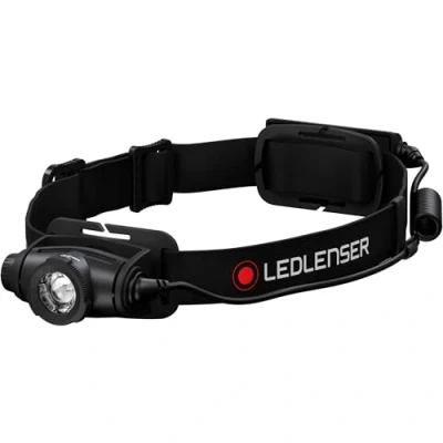 Abbildung von Ledlenser H5R Core Stirnlampe LED, 500 Lumen, aufladbar mit Lithium Akku, wasserdicht IP67, fokussierbar, stufenlos dimmbar, Constant Light, Leuchtweite 200m, USB Magnetladekabel, Headlamp, Kopflampe
