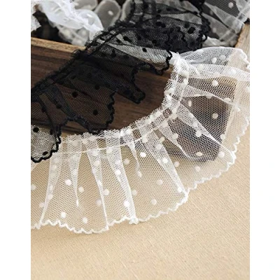 Abbildung von Yulakes 3M Organza Spitzen Borte, Pleated Tulle Lace Fabric, Plissee Tüll Spitzenstoff, Spitzenbordürem Bordüre,gerüschte Spitzenbordüre,Nähen Guipure Crafts Mesh Schnürsenkel (Weiß)