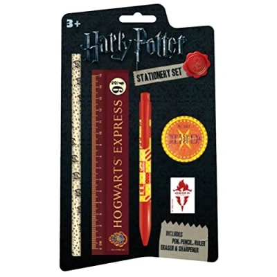 Abbildung von Harry Potter 5 teiliges Schreibwarenset (Hogwarts Souvenirs Design) Kugelschreiber, Bleistift, Lineal, Anspitzer und Radiergummi Offizielles Lizenzprodukt